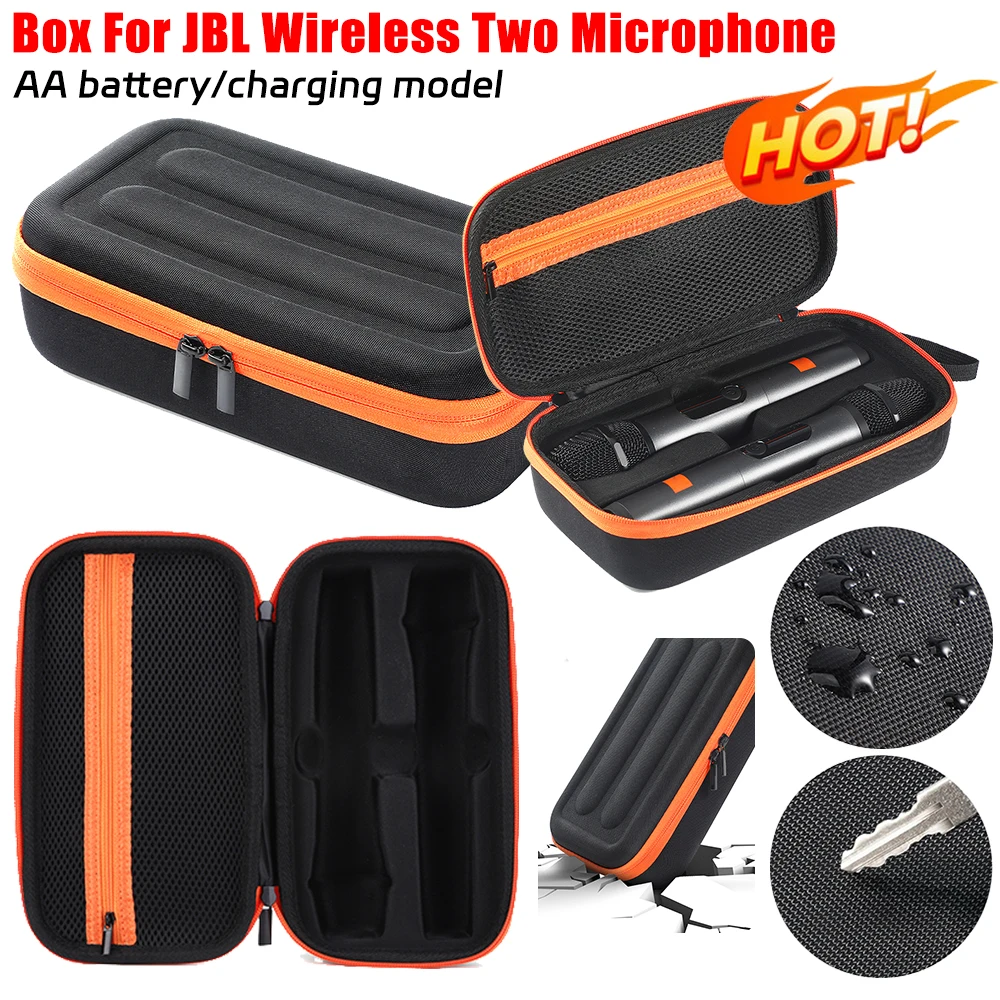Caso do microfone sem fio JBL Shockproof EVA Hard Shell, Mic Case, Anti-Scratch Hard Travel Case para sistema de dois microfones