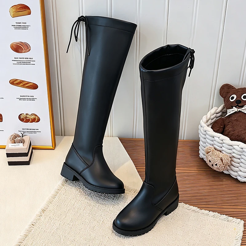 Girls Knee High Boots Kids Long Knight Boots Back Lace Up Non Slip Thick Sole Fashion Children Tall Boots Autumn Princess Shoes
