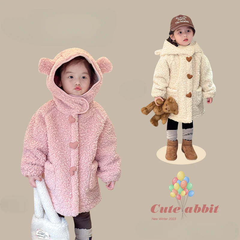 

Girls' coats in winter new children plus velvet lambskin Girl winter coats Long padding clothes girls from 2 to 7 years