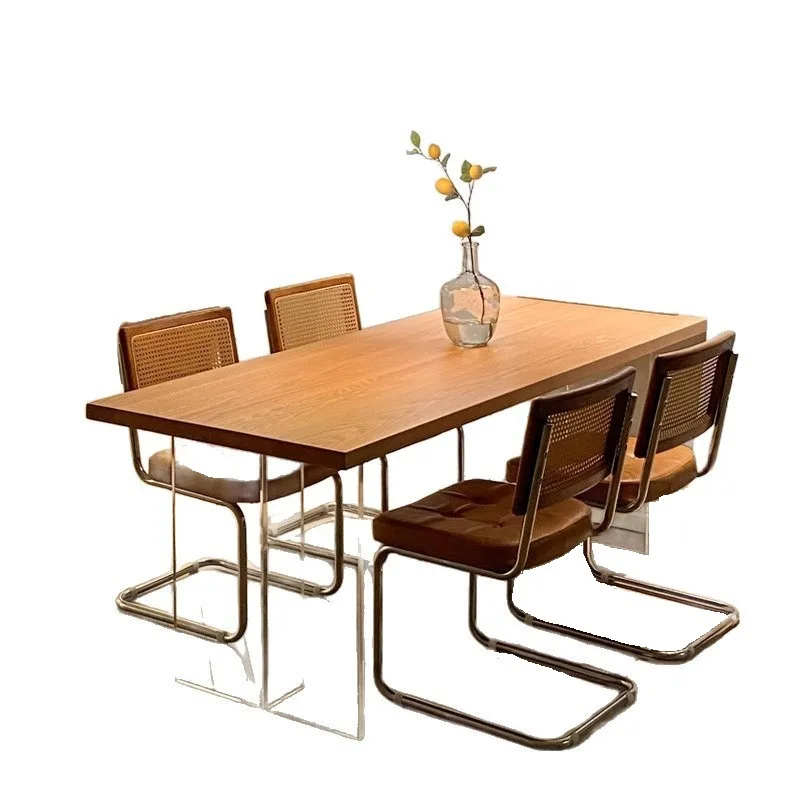 

Japanese acrylic suspended solid wood dining table, antique household small apartment ash wood rectangular log wind table