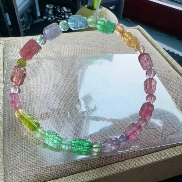 

Natural Colorful Tourmaline Beads Bracelet Clear Pi XIu Beads 8.4/5.6/4.3mm Watermelon Tourmaline Women Jewelry AAAAAAA