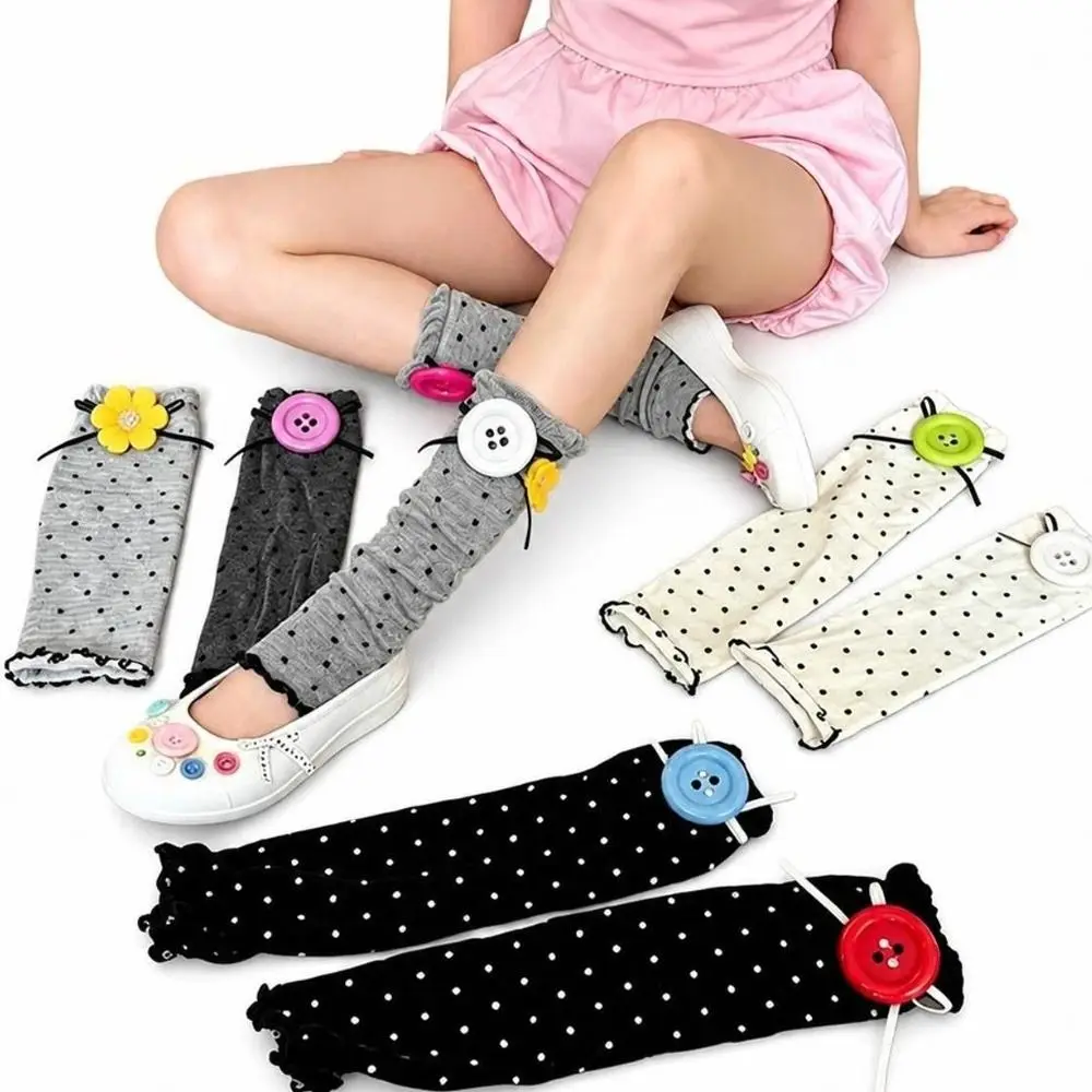 Sweet Polka Dot Calf Socks Cotton Stretchy Leg Warmers Breathable Color Button Socks For Women Girls