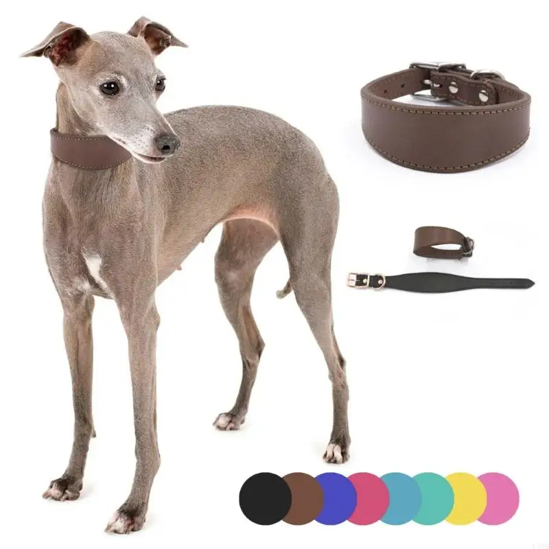 L4MB Leathers Collar for Lurchers Puppy Wide Collar Large Breeds Collars