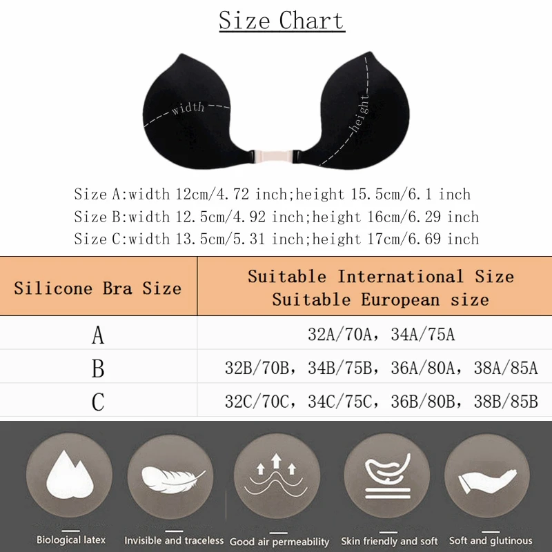 Women Chest Stickers Bras Invisible Front Buckle Silicone Invisible Strapless Adhesive Gathering Backless Breathable Underwear