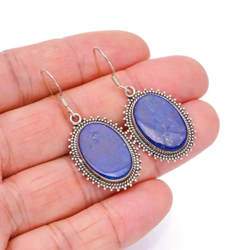 

StarGems Natural Lapis Lazuli Handmade 925 Sterling Silver Earrings 1 3/4" F6731