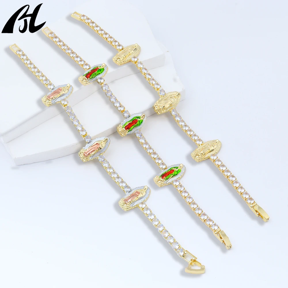Virgin of Guadalupe Diamond Bracelet, Enamel Charm Gold Luxurious Jewelry, Cross-border Supply