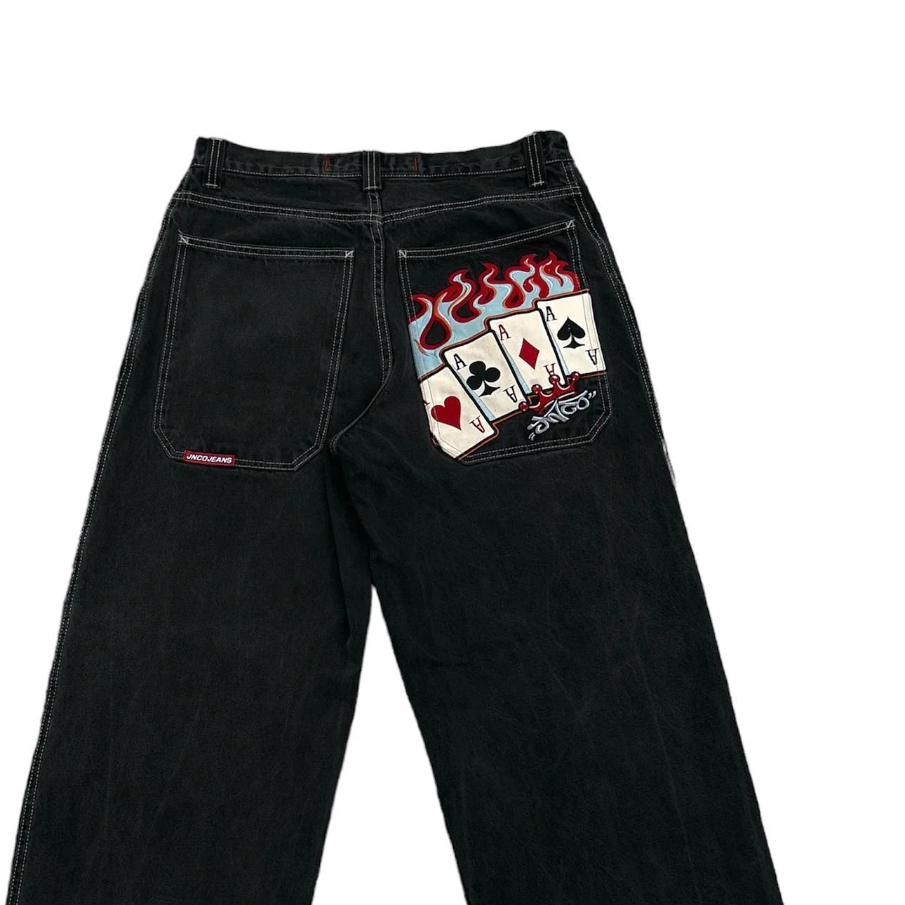 

Hip Hop Poker Pattern Baggy Jeans JNCO Jeans Y2K Mens Harajuku Black Pants New Gothic High Waisted Wide Leg Trousers Streetwear