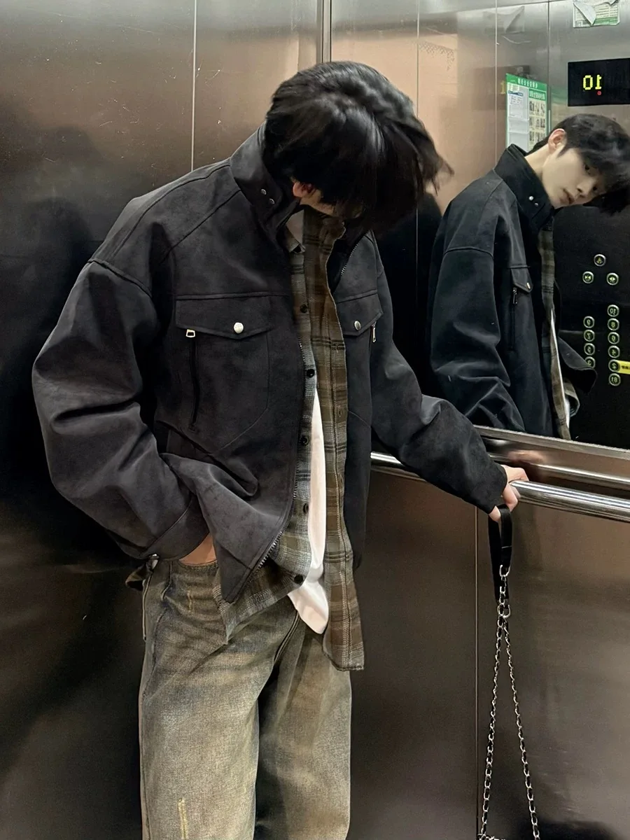 

Мужская куртка из искусственной кожи в стиле ретро, весенне-осеннее байкерское пальто с высокой талией и воротником-стойкой Cleanfit Harrington