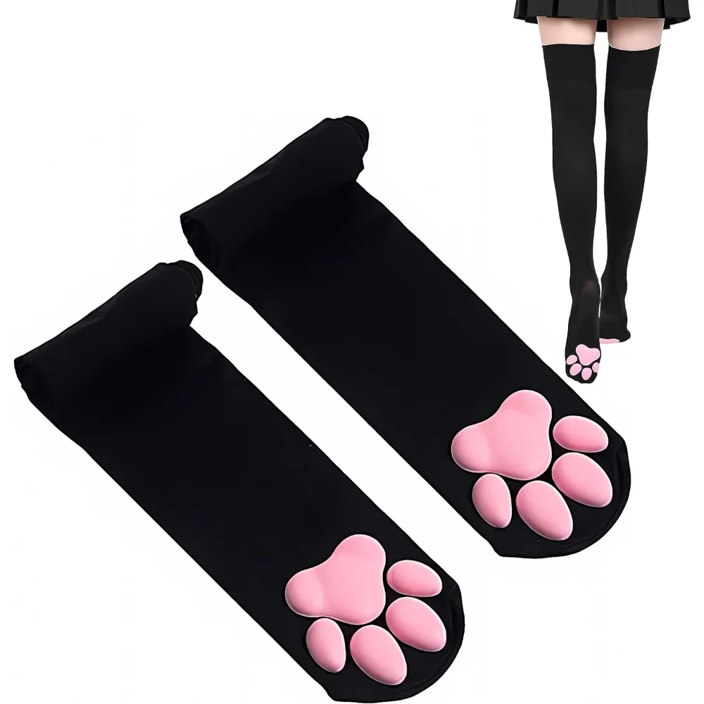 

Cute Cat Paw Thigh High Socks, 3D Toe Beans Kitten Claw Tights, Soft Cosplay Costume Mittens for Women Girls