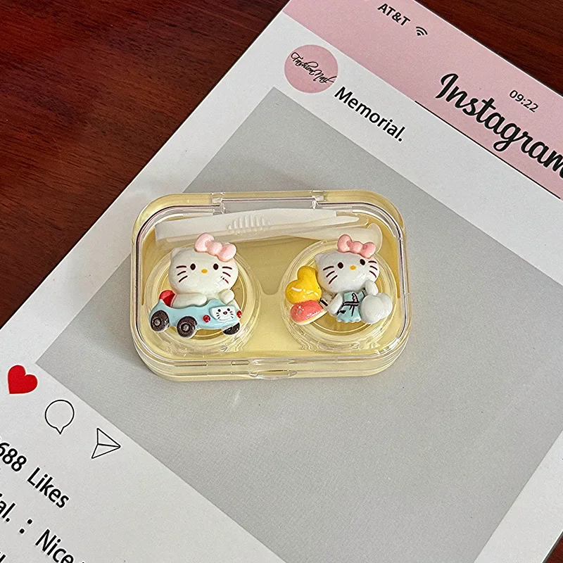 Cute Contact Lens Box Cartoon Bow Square Matching Box Storage Box Travel Decorative Accessories Leak Proof Companion Wholesale