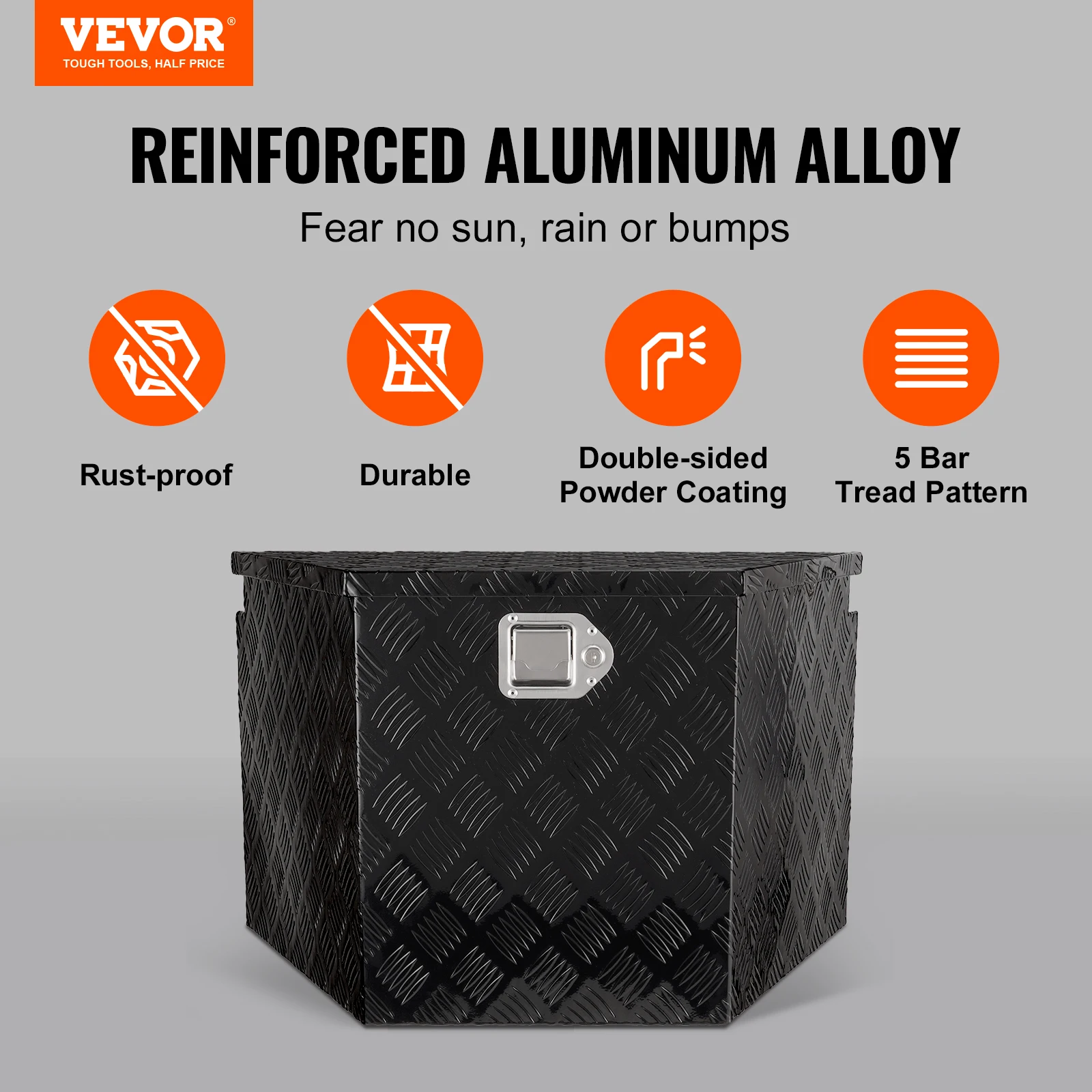 VEVOR Aluminum Alloy Diamond Plate Tongue Box Tool Chest with Lock and Keys Utility Trailer Tongue Box for Pickup Truck RV Trail