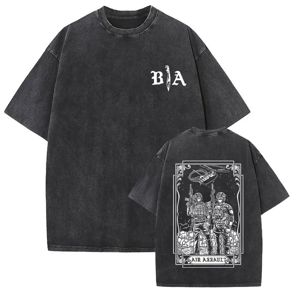 Gewaschenes Vintage Brothers in Arms Live Hard Die Once T-Shirt mit doppelseitigem Druck für Männer und Frauen, lässiges Retro-Baumwoll-T-Shirt, Streetwear – Detail 4