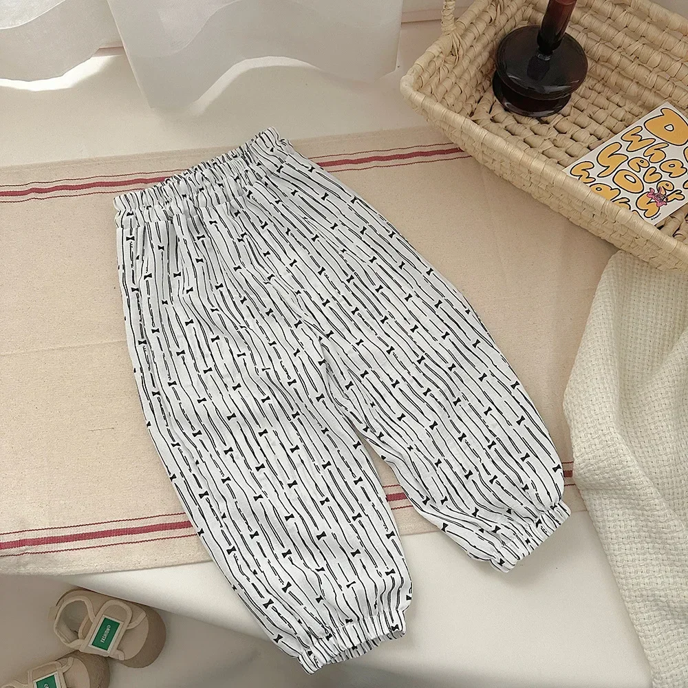 

New 2024 Kids Summer Thin Floral Striped Print Anti-mosquito Bloomers Baby Boys Girls Loose Pants Casual Breathable Trousers