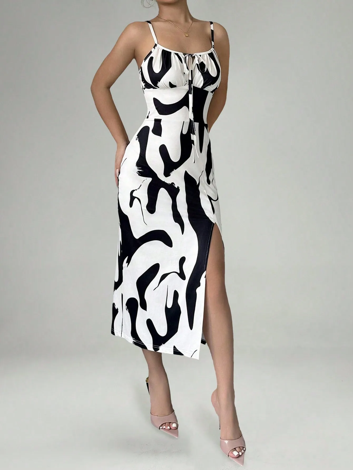 Pop European And American Style Vacation Sexy Camisole Skirt Slit One Step Skirt Women's Dress