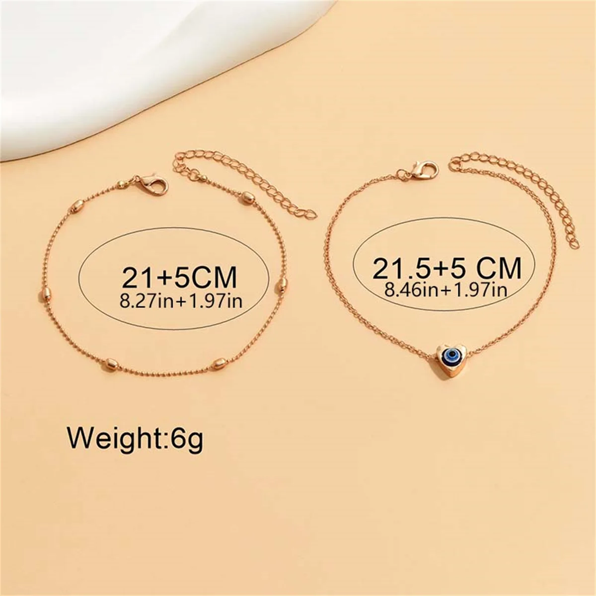 Bohemian Turkish Evil Blue Eye Love Heart Pendant Anklets For Women Double Layer Demon Eyes Ankle Bracelet Summer Beach Jewelry