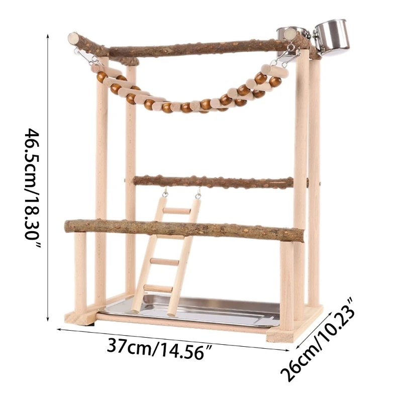 Jaula para loros, columpio puente con bandeja, cuenco alimentación, suministros pie, puente entrenamiento, pie