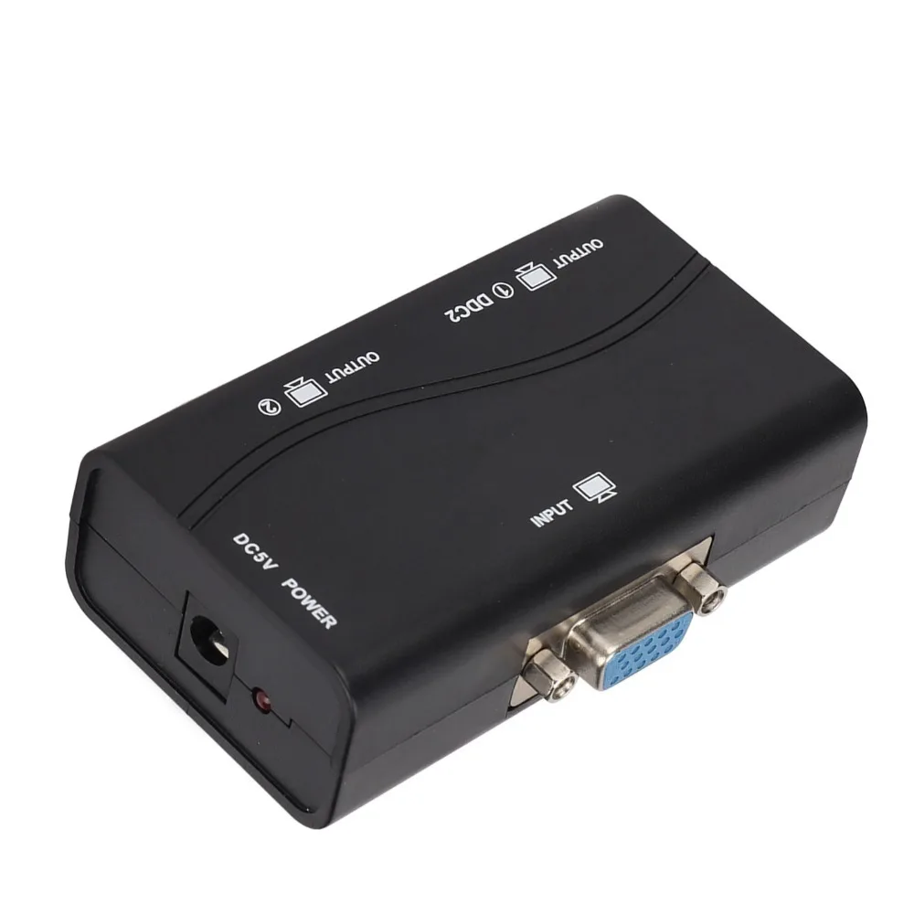 1 in 2 Out VGA Splitter 250MHz 1920x1440 1080P VGA Splitter Amplifier USB Powered Video Distribution Duplicator Laptop