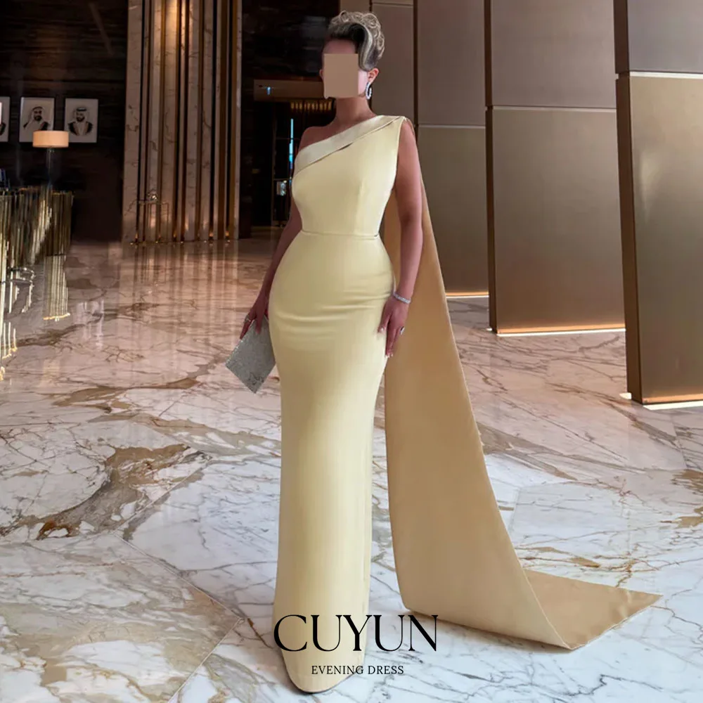 

CUYUN Customized Modern Yellow One Shoulder Evening Gown Women for Formal Event Elegant Floor-Length Women Dinner Party Dresses