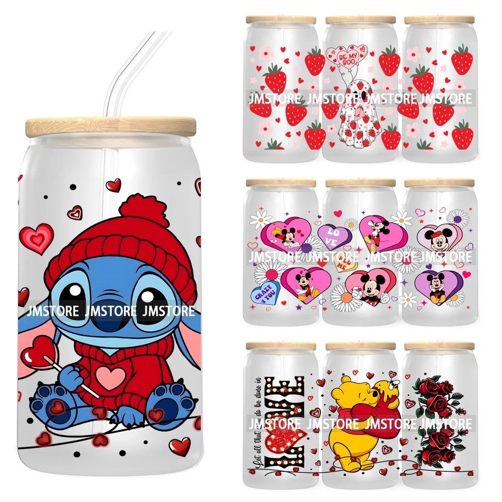 Pink Valentine Candy Heart UV DTF Sticker For 16OZ Libbey Glass Cup Can Wrap Custom Transfer Stickers Be My Boo Valentines Ghost