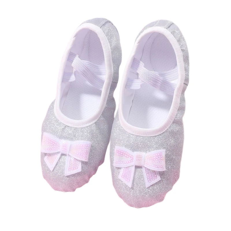 CLYFAN Rainbow Gradient Glitter Ballet Shoes for Girls Soft Leather Split Sole Kids Gym Dance Training Slippers