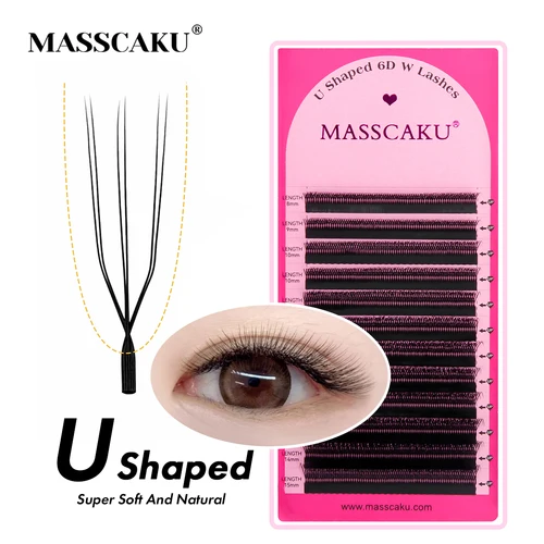 Imagen 1 del producto MASSCAKU-extensión de pestañas 4D 5D en forma de U, rizo C D, materiales de fibra PBT de Corea de alta calidad, perfecto para Maquillaje de Mujer