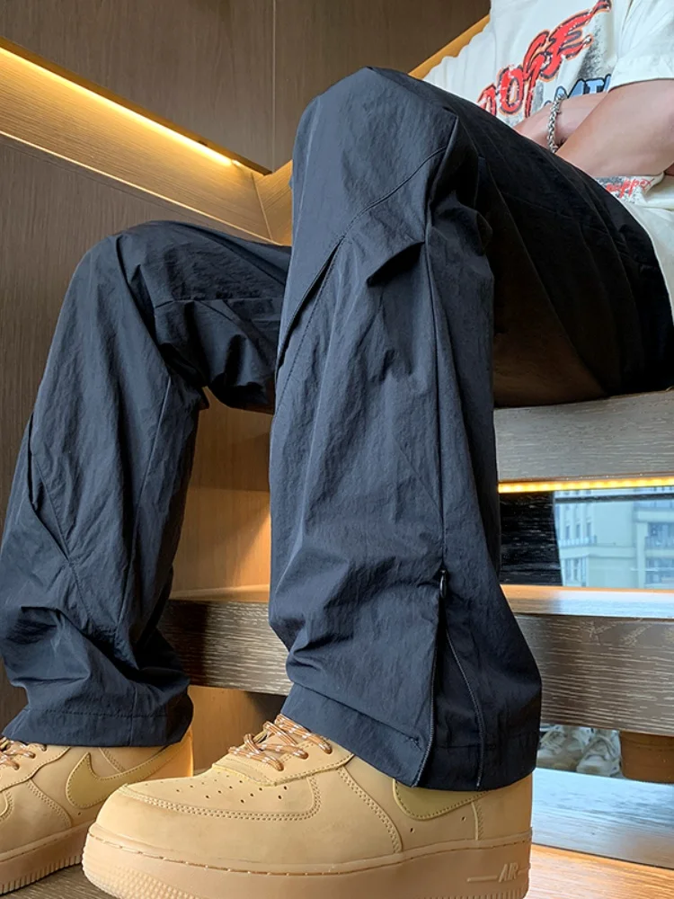 

Мужские летние тонкие брюки-ветровка из нейлона для активного отдыха, уличные, из ледяного шелка, для работы, с легким клешем, в стиле Vibe