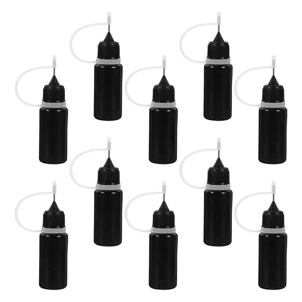 

10pcs Needle Tip Glue Bottles 10ml 15ml 30ml Black Opaque Refillable Squeeze Bottles for Liquids DIY Applicator Laboratory