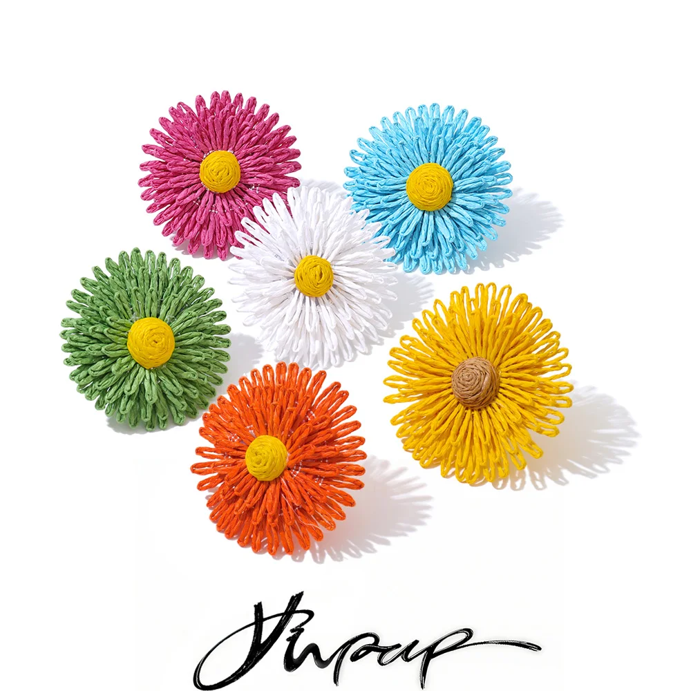 Yhpup #8 Lafite Grass Resin Flower Y2K Ring Fashion Summer Finger Jewelry Purple Blue White Yellow Orange Green Cute Accessories