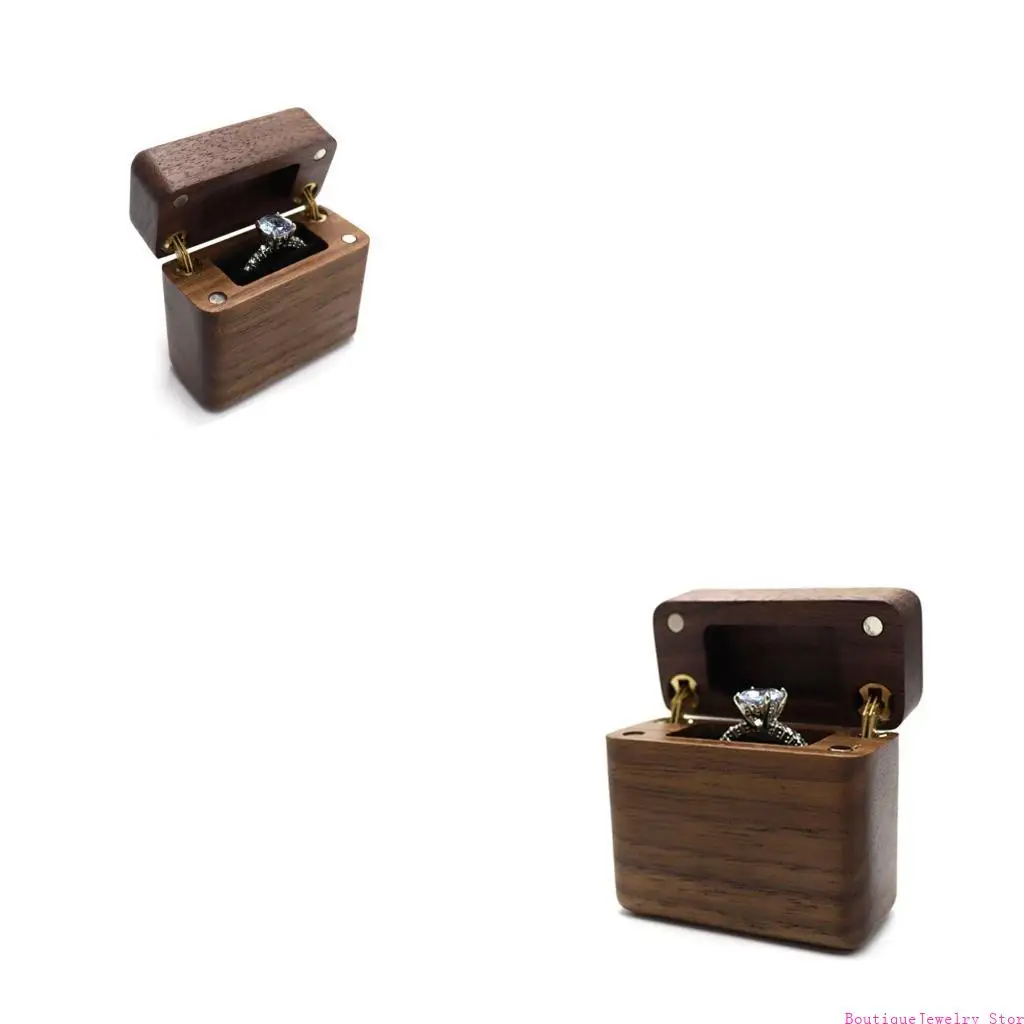 

E1PE Ring Box Walnut Display for Case for w/ Double Spring Hinge Lid Ring for Pr