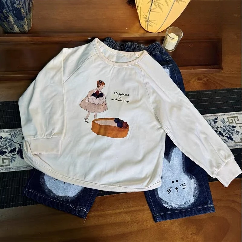 

New Western Style Cotton Cartoon Pattern Children's Long Sleeved Loose Casual Hoodie for Autumn 2025