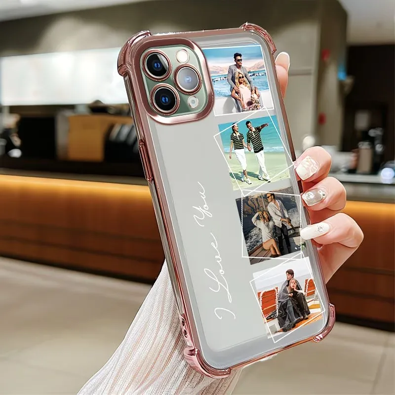 Funda Personalizada para Teléfono con Foto Electrochapada para iPhone 17 16 15 14 13 12 11 Pro Max Plus Air 16e 17e, Carcasa Trasera Transparente Resistente a Impactos