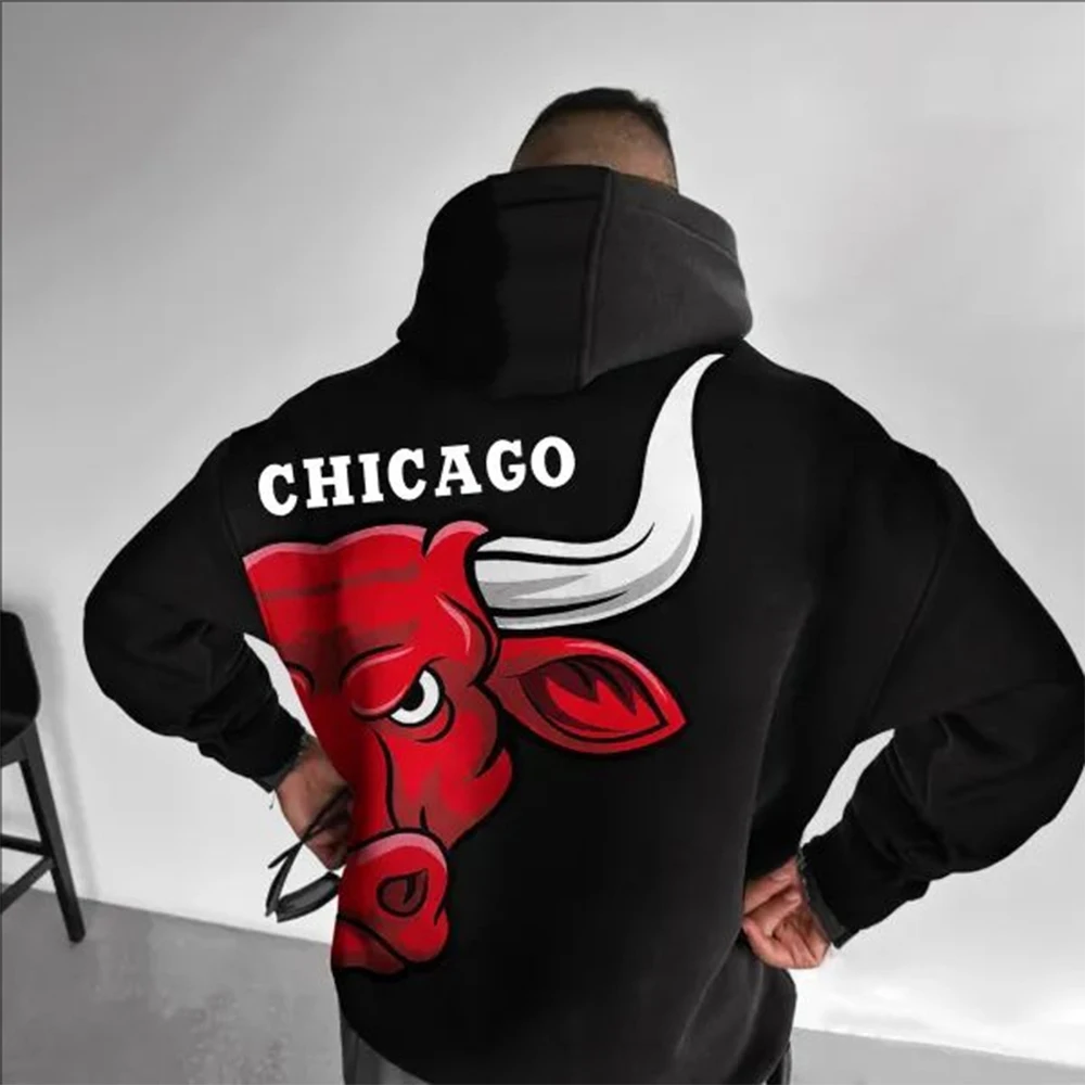 Oversized Men\'s Street Fashion Trend Chicago Bulls Pattern Versatile Cotton Sweatshirt Men\'s Sweatshirt. Men\'s Loose Sweatshirt