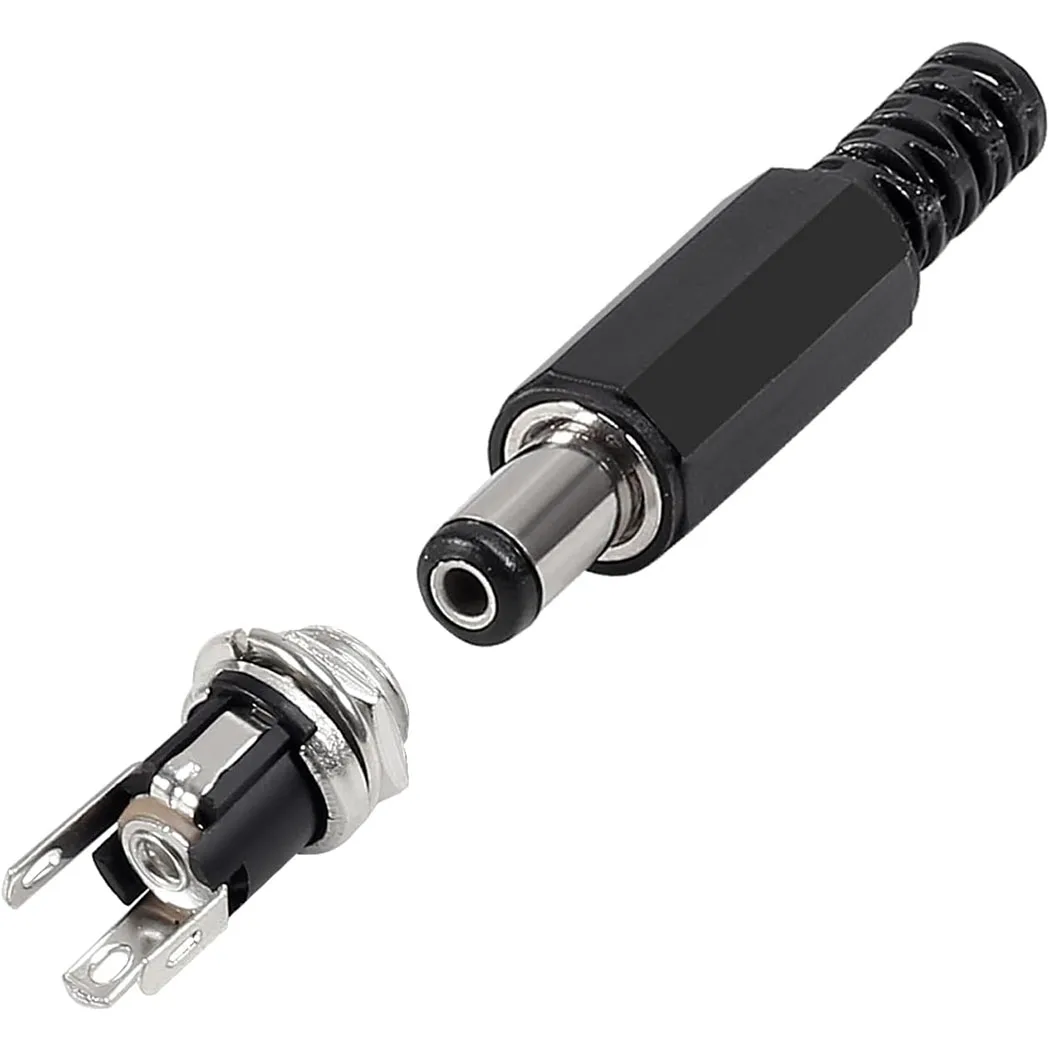 5Pairs Male DC Power Plug Connectors Adapter with 5.5mm X 2.1mm DC Power Supply Jack Socket Female Panel Mount Connectors 3 Pin