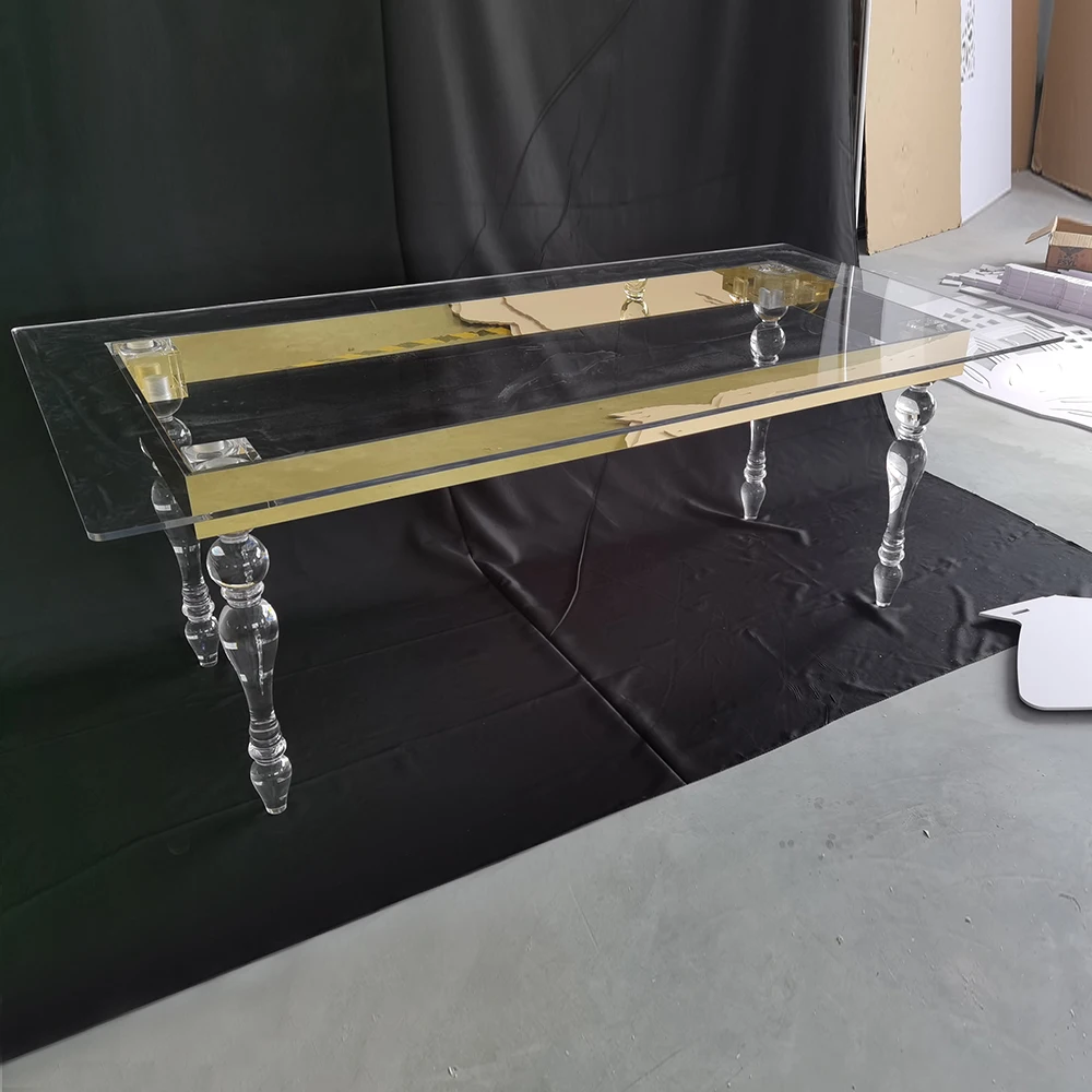 Hot Sale Hotel Wedding Table Stainless Steel Glass Banquet Event Gold Dining Table