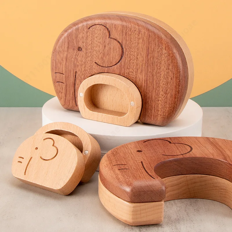 Wooden Elephant Teeth Keepsake Box Baby Deciduous Teeth Hair Umbilical Cord Storage Box Men Women Decorative Ornament