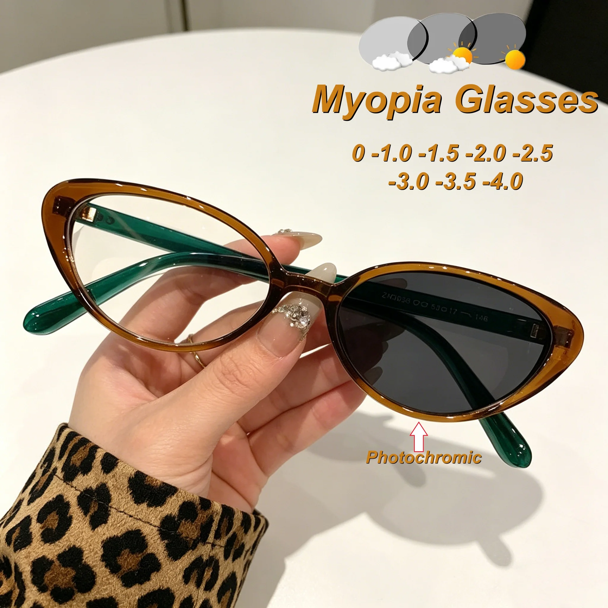 

2026 New Fashionable Personalized Cat Eye Photochromic Women's Myopia Glasses Retro Neutral High Quality Sunscreen Glasses
