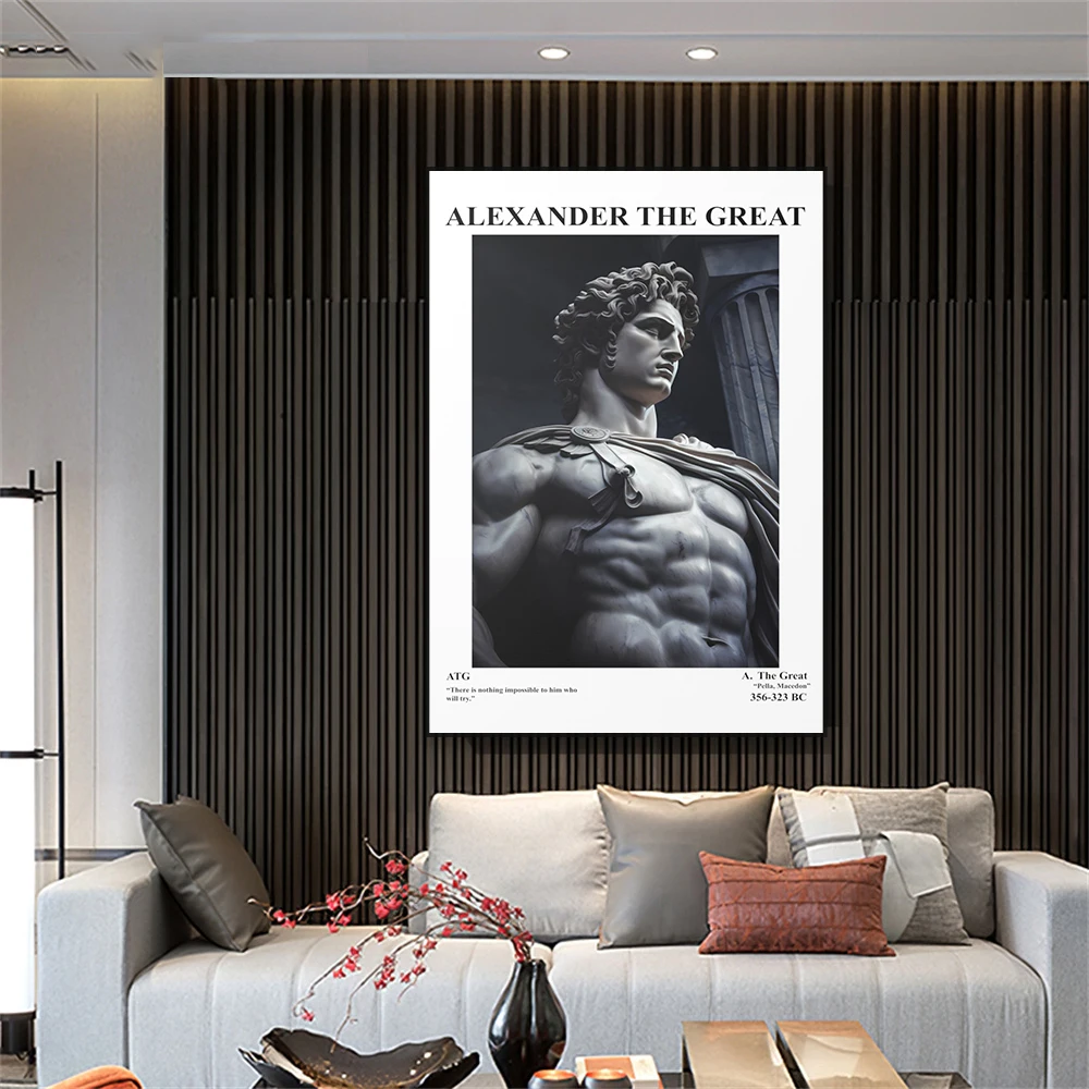 Modern Alexander the Great Marble Statue Poster Black and White Greek God Sculpture Art Canvas Painting Home Living Room Decor