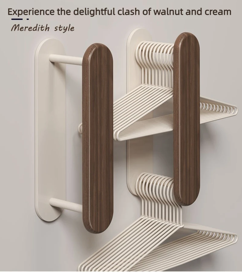 No Drill Wall Mounted Hanger Organizer, Wood Grain Hanger Storage Rack, Space Saving Hanger Holder for Laundry Room Closet