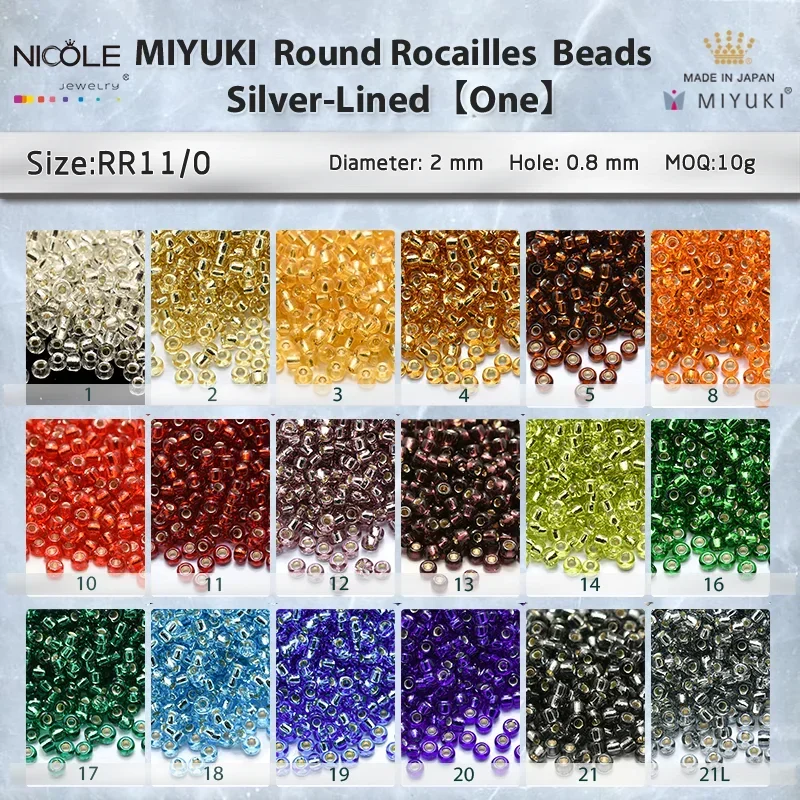 Cuentas redondas Miyuki con revestimiento de plata, serie 2mm 11/0, cuentas de semilla japonesas para pulsera, collar, pendientes, fabricación de
