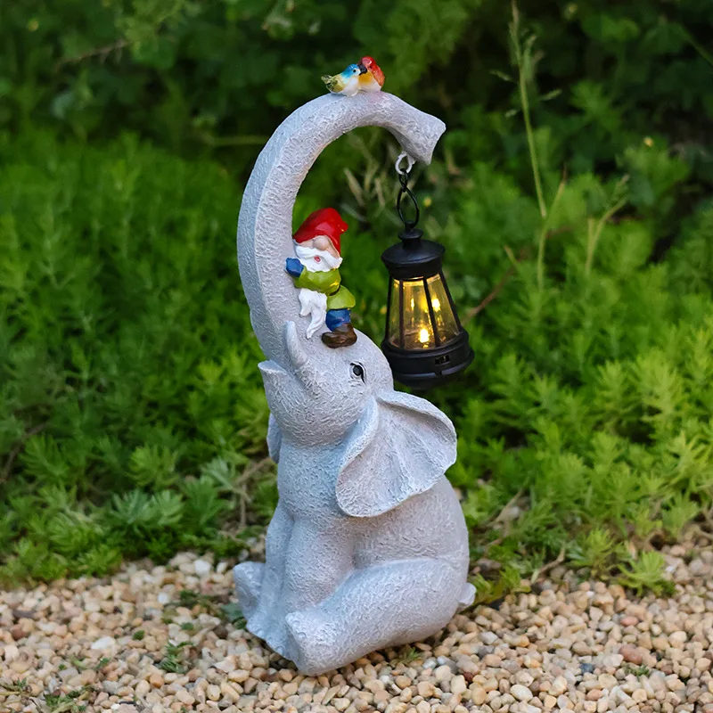 2024New Elf Elephant Outdoor Elephant Solar Lamp Waterproof Solid Resin Craft Garden Decoration Home Decoration Gifts for Parent