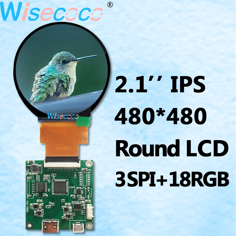 

Wisecoco 2,1-дюймовый модуль круглого ЖК-экрана 480*480 IPS Круглый дисплей с Micro USB RGB 40-контактная плата драйвера для робота Smart Home