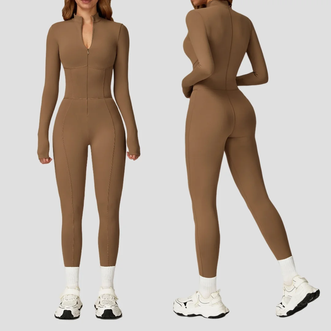 

Боди для йоги, спортивный фитнес-подтяжка бедер, теплые брюки на молнии с длинными рукавами, цельный уличный бег, повседневная одежда для тренировок, комбинезон для спортзала