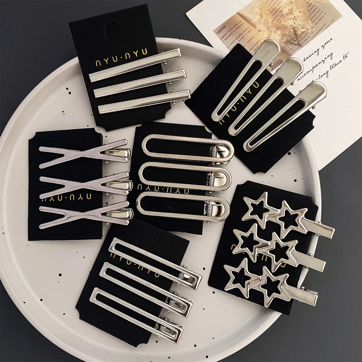 3Pcs Silver Metal Hollow Hairpin Side Bangs Clip Women's Forehead Broken Hair Duck Bill Clip Hairpin Headgear