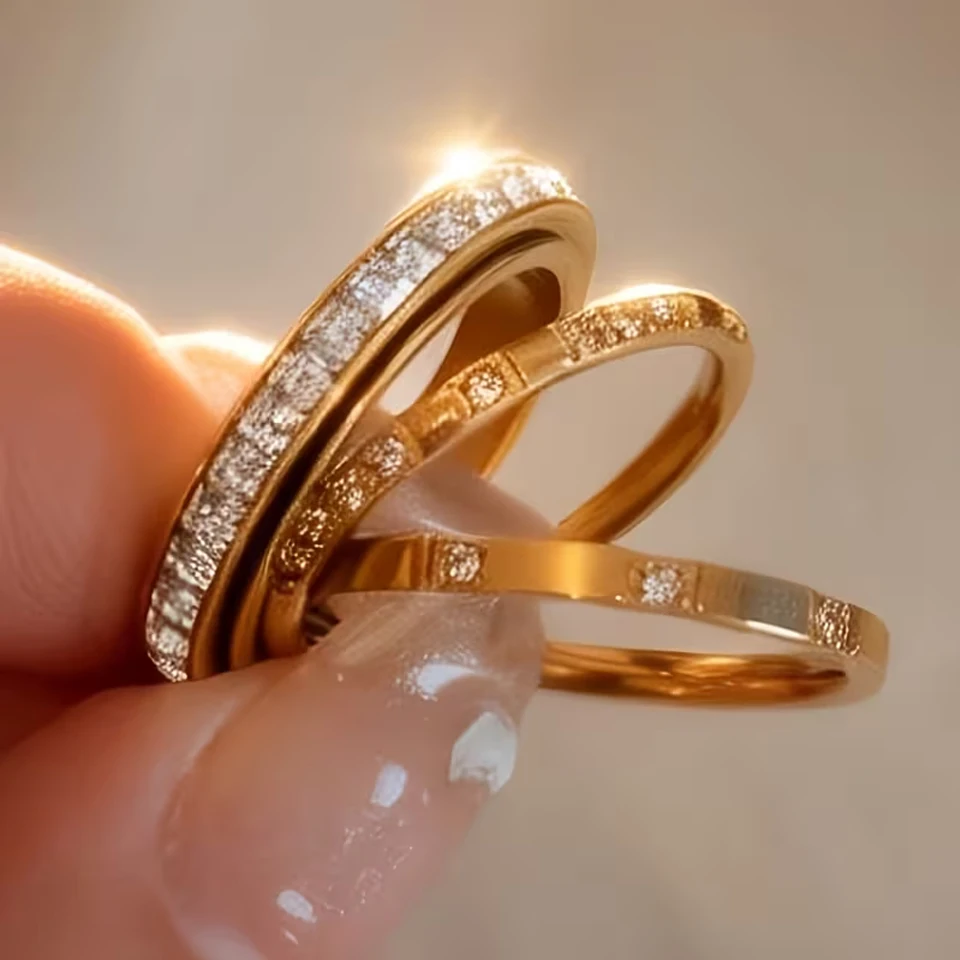 Yupsk - Juego de 3 Anillos Giratorios de Acero Inoxidable con Incrustaciones de Circonio para Mujer, Joyería de Uso Diario Resistente a la Decoloración, Regalos para Días Festivos