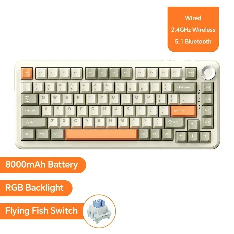

Customizable Gaming Mechanical Keyboard Bluetooth 5.1/Wireless/C-Wired Customized Keyboard with Knob Hot Swapping Gasket