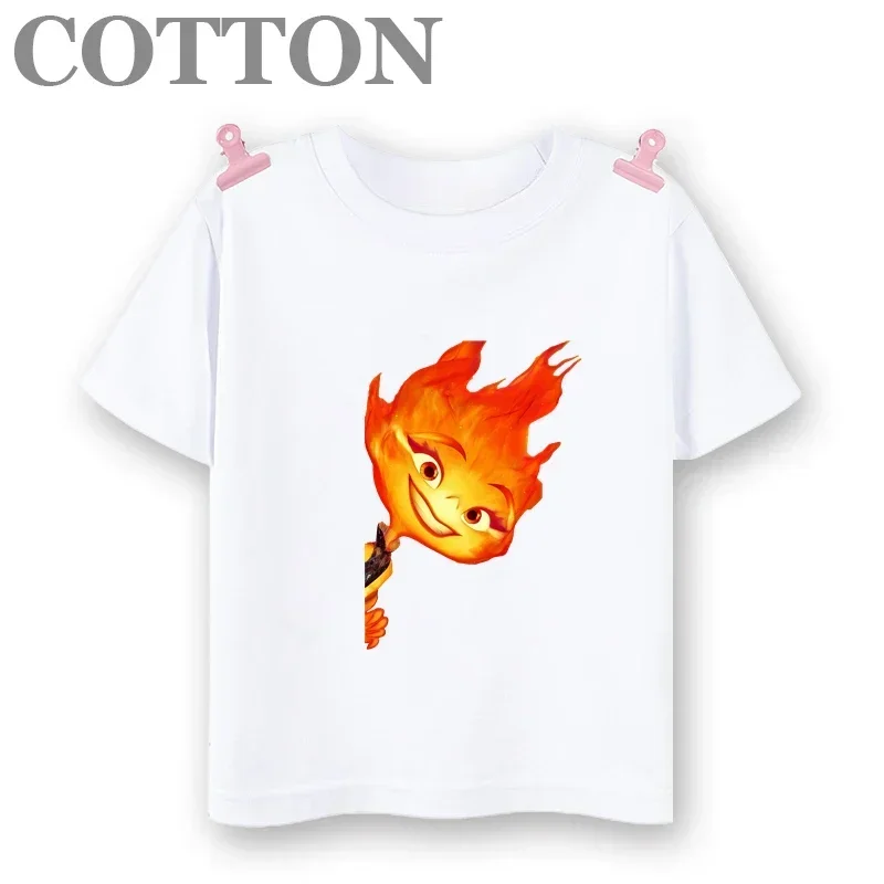 Elemental Disney Anime Fashion Summer Boys and Girls Cartoon Casual Children Cotton T-shirt O Neck Short Sleeve Baby Kid Clothes