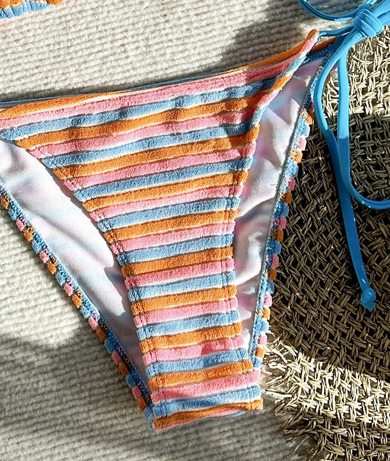 Sexy triângulo biquíni 2026 feminino colorido listrado biquinis dividir maiô verão rendas até maiô beachwear