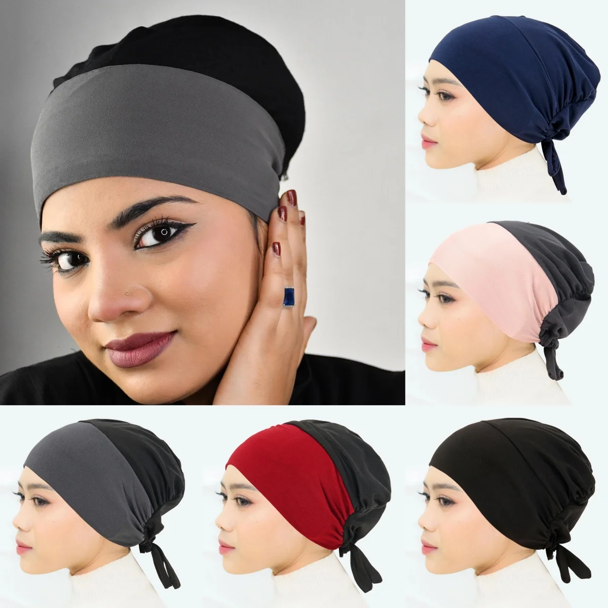 

Two-color Underscarf Hijab Inner Hat Women Muslim Bandana Beanie Bone Arab Bonnet Ninja Cap Bandage Head Scarf Wrap Turban