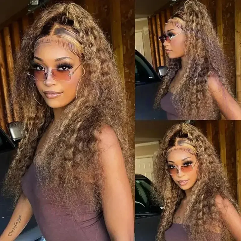 

Выделите вьющийся парик 13x4 Парик фронта шнурка Парики из натуральных волос Бесклеевые HD Глубокая волна Парик фронтальной части шнурка 4/27 Цветные парики предварительно выщипанные