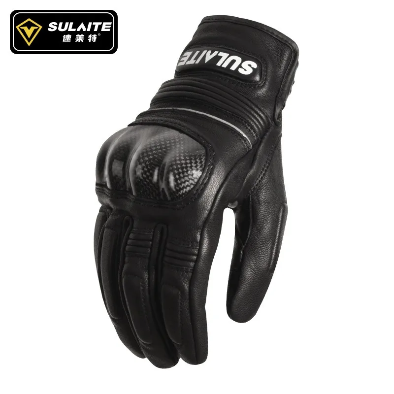 

SULAITE Motorcycle Gloves Full Finger Sheepskin Summer Riding Gloves Carbon Fiber Racing Protective Breathable Gloves